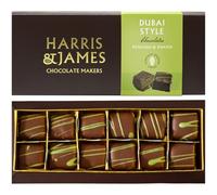 Harris & James Dubai Chocolate 12 Piece Selection Box. Handmade Luxury Chocolate From Bean To Bar. Dubai Style Pistachio & Knafeh Chocolates (180g)