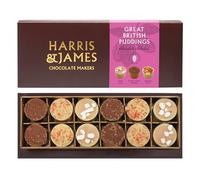 Harris & James Great British Puddings 12 Piece Chocolate Selection Box. Handmade Luxury Chocolates From Bean To Bar. Raspberry Eton Mess, Sticky Toffee & English Trifle Chocolate (180g)
