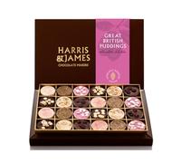 Harris & James Great British Puddings 24 Piece Chocolate Box. Handmade Luxury Chocolates From Bean To Bar. Eton Mess, Sticky Toffee, English Trifle, Millionaire's Slice, Orange Torte & Cherry Bakewell