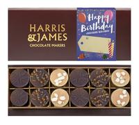HARRIS & JAMES Happy Birthday Gift Box (12 Pack) Filled With Milk and White Chocolate Truffles. Handcrafted Chocolate In Three Flavours Eton Mess, Salted Caramel & Biscuit Royal.
