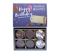 HARRIS & JAMES Happy Birthday Gift Box (6 Pack) Filled With Milk and White Chocolate Truffles. Handcrafted Chocolate In Three Flavours Eton Mess, Salted Caramel & Biscuit Royal.