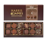 Harris & James Milk Chocolate Collection 12 Piece Chocolate Selection Box. Handmade Luxury Milk Chocolates From Bean To Bar. Fudge Square, Salted Caramel & Hazelnut Praline Mixed Selection Box 180g