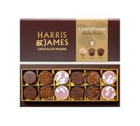 Harris & James Temptations 12 Piece Gift Box. Handmade Luxury Chocolates - Eton Mess, Biscuit Royale and Salted Caramel. Enrobed In Our Bean To Bar Chocolate.
