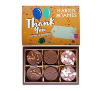 HARRIS & JAMES - Thank You Gift Box (6 Pack) Filled With Milk and White Chocolate Truffles. Handcrafted Chocolate In Three Flavours Eton Mess, Salted Caramel & Biscuit Royal.
