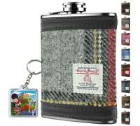 Harris Tweed 6oz Stainless Steel Hip Flask Gift Set - Grey & Red Tartan - Dark Green and Plum Check Gift Set for Men - for Whiskey Rum Grooms Best Usher Wedding Camping - HF2100