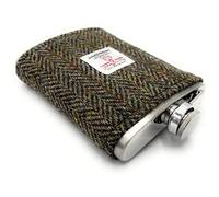 Harris Tweed 8oz Hip Flask Stainless Steel Boxed (Brown Herringbone)