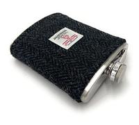 Harris Tweed 8oz Hip Flask Stainless Steel Boxed (Charcoal Herringbone)
