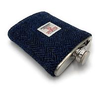 Harris Tweed 8oz Hip Flask Stainless Steel Boxed (Navy Herringbone)
