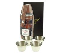 Harris Tweed 8oz Hip Flask with 4 Cups Gift Set - Grey with Rust Overcheck - Handwoven Scottish Wool - Neat Gift Box - Wedding Whiskey Rum Usher Grooms Camping