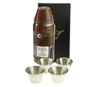 Harris Tweed 8oz Hip Flask with 4 Cups Gift Set - MacLeod Tartan - Handwoven Scottish Wool - Neat Gift Box - Wedding Whiskey Rum Usher Grooms Camping