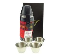 Harris Tweed 8oz Hip Flask with 4 Cups Gift Set - Royal Stewart - Handwoven Scottish Wool - Neat Gift Box - Wedding Whiskey Rum Usher Grooms Camping