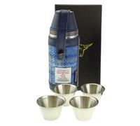 Harris Tweed 8oz Stainless Steel Hunting Flask - Light Blue Check Tartan Hip Flask for Men | 4 Cups | Christmas, New Year, Winter Scottish Gift Box (Light Blue Check)