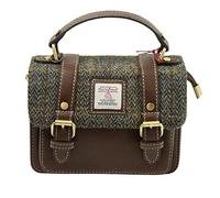 Harris Tweed Baby Satchel Bag 11 in Classic Brown | Authentic Handwoven Scottish Wool Crossbody & Shoulder Bag with Premium Leather Trim | Compact Heritage Satchel for Everyday Use, Travel & Gifting