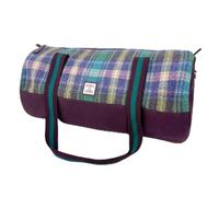 Harris Tweed Barrel Holdall Duffel Bag with Adjustable Strap Perfect for Travel and Gym, Green/Purple Plaid, One Size, Classic