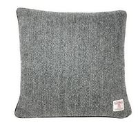 Harris Tweed Black and Grey Herringbone Double Sided Square Cushion Throw Pillow Cover