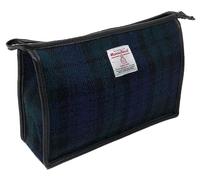 Harris Tweed Black Blue Green Tartan Toiletries Wash Bag from Scott and Mackenzie, Blue Black Green, One Size