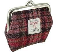 Harris Tweed Coin Purse, Burgundy Pink Stewart Pattern, Wool with Metal Frame Clasp, Traditional Style, 10x12x3 cm