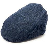 Harris Tweed County Flat Cap, Authentic Scottish Made, Men's (UK, Alpha, S, Navy Herringbone)