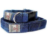Harris Tweed Dog Collar And Lead Set Blue Check (Large)