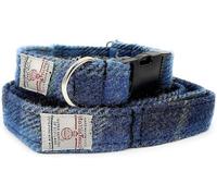 Harris Tweed Dog Collar And Lead Set Handmade (Blue Check, L)