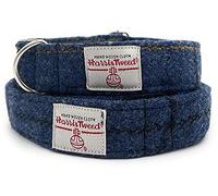 Harris Tweed Dog Collar And Lead Set Handmade (Blue Overcheck, M)