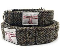 Harris Tweed Dog Collar And Lead Set Handmade (Brown Herringbone, M)