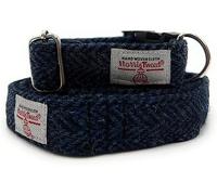 Harris Tweed Dog Collar And Lead Set Handmade (Navy Herringbone, M)