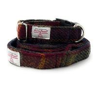 Harris Tweed Dog Collar And Lead Set Handmade (Rust Check, L)