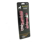 Harris Tweed Dog Collar and Lead Set, Handwoven in Scotland, Multiple Colours and Sizes, Leather Trim (Pink Check, M)