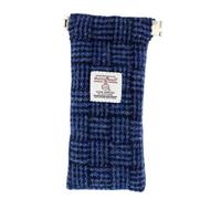 Harris Tweed Glasses Case (LB2109) in Multiple Tartans - Soft Case with Clip. Trademark Badge, Multiple Plaid Designs. Everyday Use for Men/Women. Scottish Tradition. (Blue Basket Weave)
