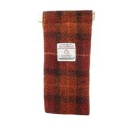 Harris Tweed Glasses Case (LB2109) in Multiple Tartans - Soft Case with Clip. Trademark Badge, Multiple Plaid Designs. Everyday Use for Men/Women. Scottish Tradition. (Rust with Orange Overcheck)