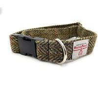 Harris Tweed Green Herringbone Handmade Dog Collar (Small)