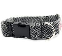 Harris Tweed Grey Herringbone Handmade Dog Collar (Small)