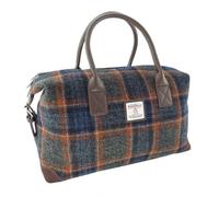 Harris Tweed Grey with Rust Overcheck Travel Overnight Holdall Bag, 25cm x 45cm x 22cm, Suede Corners, Adjustable Buckles