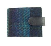 Harris Tweed Handwoven Scottish Wallet with Coin Pocket, Card Slots, Note Compartments, Traditional Craftsmanship (Blue with Turquoise Overcheck)