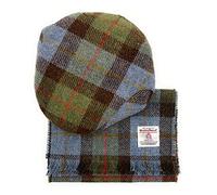 Harris Tweed Hat & Fringed Scarf Set Unisex Hand Made in Scotland (Macleod Tartan)