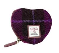Harris Tweed Heart Purse, Compact Accessory for Coins and Cards, Purple Check, Classic