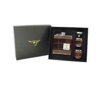 Harris Tweed Hip Flask Gift Set, 6oz, Handwoven Scottish Tweed, with Funnel and 2 Cups, in Presentation Box (Rust Check)