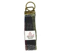 Harris Tweed Keyring Fabric Hoop/Loop Key Ring Fob Scottish Gift Mens & Womens (Maroon/Green)