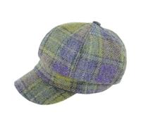 Harris Tweed Ladies Cap, 100% Wool, One-Size, Traditional Scottish Outer Hebrides Woven (UK, Alpha, One Size, Muted Lilac/Lime Green Tartan)