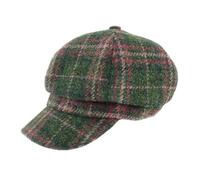 Harris Tweed Ladies Cap, 100% Wool, One-Size, Traditional Scottish Outer Hebrides Woven (UK, Alpha, One Size, Dark Green & Plum Check)