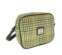Harris Tweed Ladies Crossbody Mini Bag, Square Shape, Hand Woven Scottish Wool, Traditional Style (Yellow, Green & Brown Dogtooth)