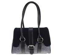 Harris Tweed Ladies Handbag, Black and White Houndstooth Pattern, Scallop Design, Authentic Scottish Tweed