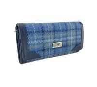 Harris Tweed Light Blue and Yellow Basket Weave Tartan Check Long Purse