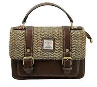 Harris Tweed Medium Satchel Bag 7 in Classic Brown | Authentic Handwoven Scottish Wool Shoulder & Crossbody Bag with Leather Trim | Durable, Stylish Everyday Satchel for Work, Travel & Casual Use