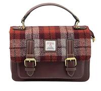Harris Tweed Medium Satchel Bag DPX-05 in Rich Maroon | Authentic Handwoven Scottish Wool Crossbody & Shoulder Bag with Premium Leather Trim | Durable Heritage Satchel for Work, Travel & Everyday Use