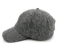 Harris Tweed Men's Baseball Cap Adjustable Hat (Black/White Herringbone)