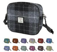 Harris Tweed Mini Bag (LB1210) in Grey & Black Tartan - Ladies Scottish Heritage Cross-Body, 100% Wool, Adjustable Strap. Plaid Design.
