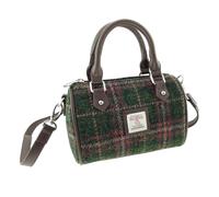 Harris Tweed Mini Bowling Bag in Dark Green and Plum Check Tartan - 100% Wool, Adjustable Strap, Zip Closure & Inside Pocket - Scottish Tradition - Ideal for Men and Women.