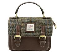 Harris Tweed Mini Satchel Bag 11 in Classic Brown | Authentic Handwoven Scottish Wool Crossbody Satchel | Premium Leather Trim, Adjustable Strap, Secure Storage Compartments & Timeless Craftsmanship